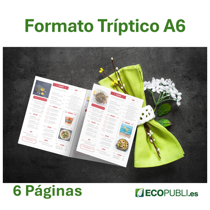 Cartas para Restaurante Tríptico A6