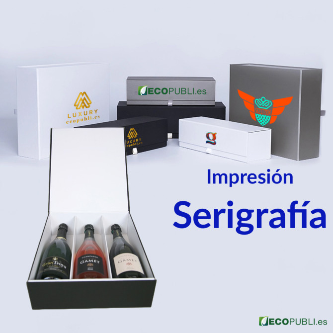 50 Cajas Cierre Magnético BOXBOTTLE 3 Botellas en Serigrafía