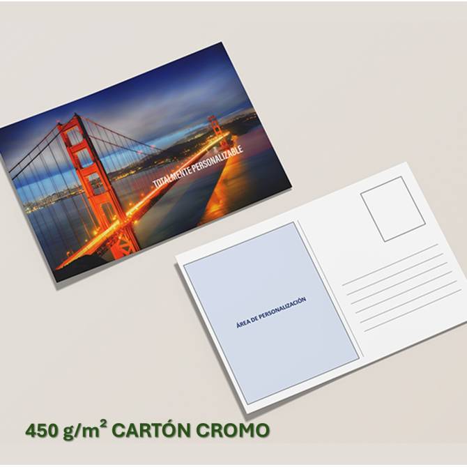 Tarjetas postales A6 en cartón cromo 450 gramos con acabado brillante y alta calidad de impresión