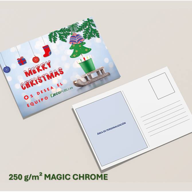 Tarjetas postales de Navidad A6 Magic Chrome 250 g con acabado metálico