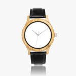 reloj de madera personalizado con correa cuero negro