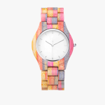 reloj de mujer personalizable de madera rosa y gris