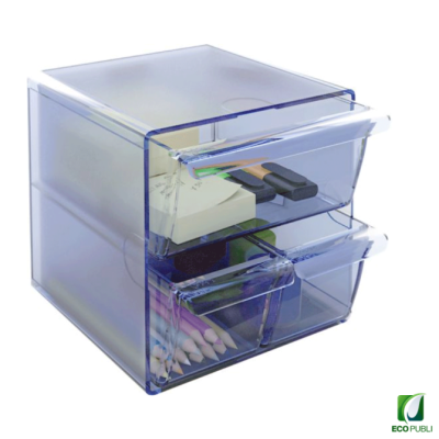 Cubo Archivador con dos cajones pequeños y uno grande Azul