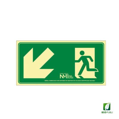 Señal de Seguridad Evacuar Escalera abajo Izquierda 320X160 mm
