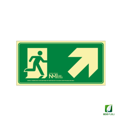 Señal de Seguridad Evacuar Escalera Arriba Derecha 320X160 mm