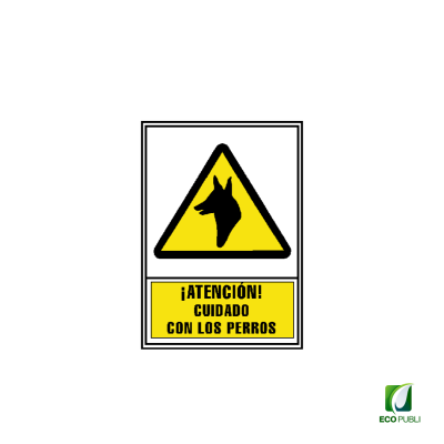 Señal de Aviso Atención Cuidado con los Perros 210X297 mm