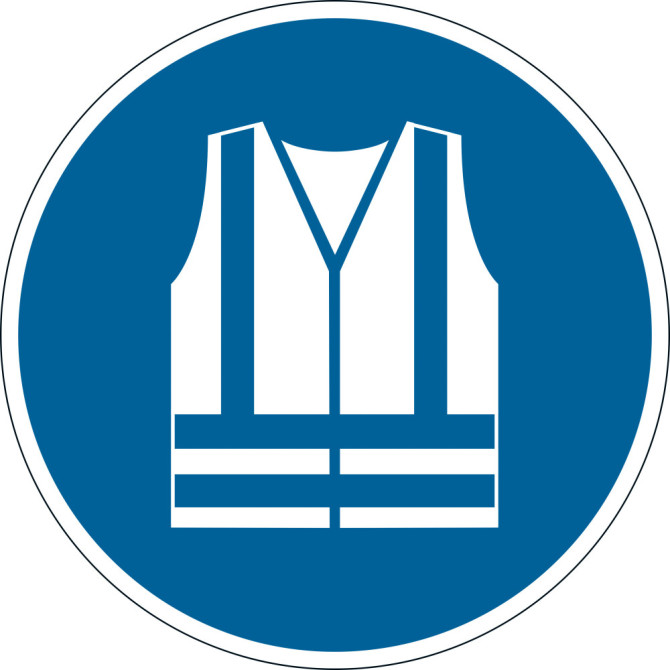 Adhesivo Obligación UTILICE CHALECO SEGURIDAD 430mm Azul