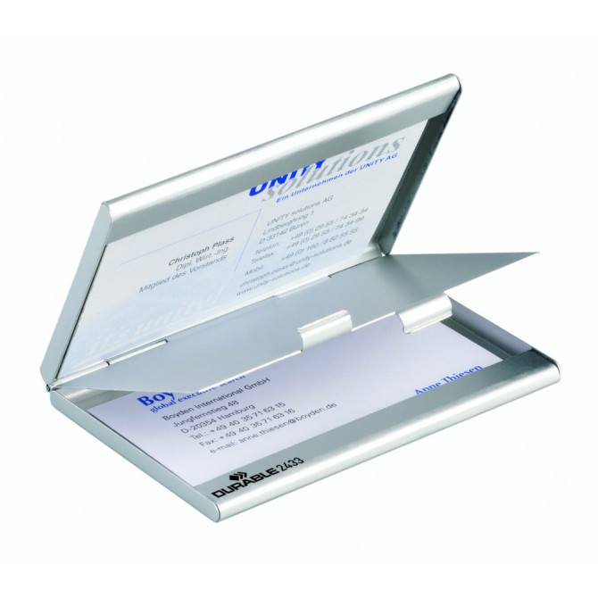 Tarjetero Aluminio BUSINESS CARD BOX Duo Metálico Plateado