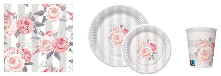 Conjunto Pink Roses on Grey Stripes