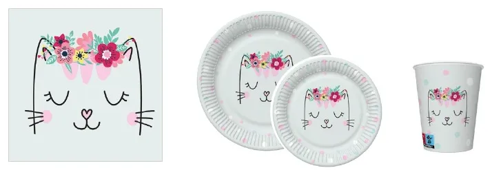 Conjunto Smiling Cat with Flowers Wreath