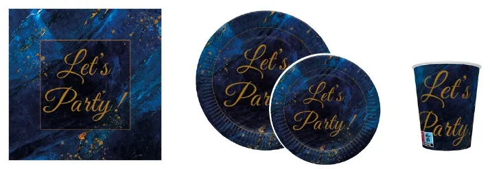 Conjunto Let’s Party on Blue Marble with Gold
