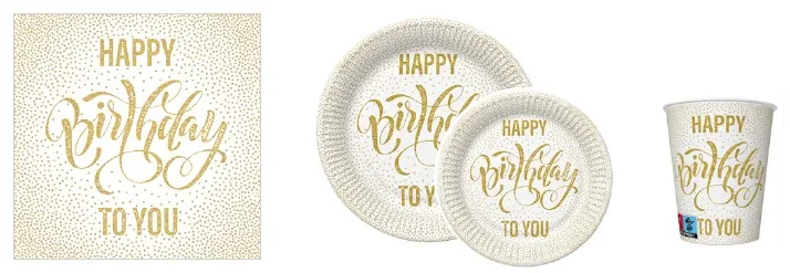 Conjunto Happy Birthday Dotted Gold