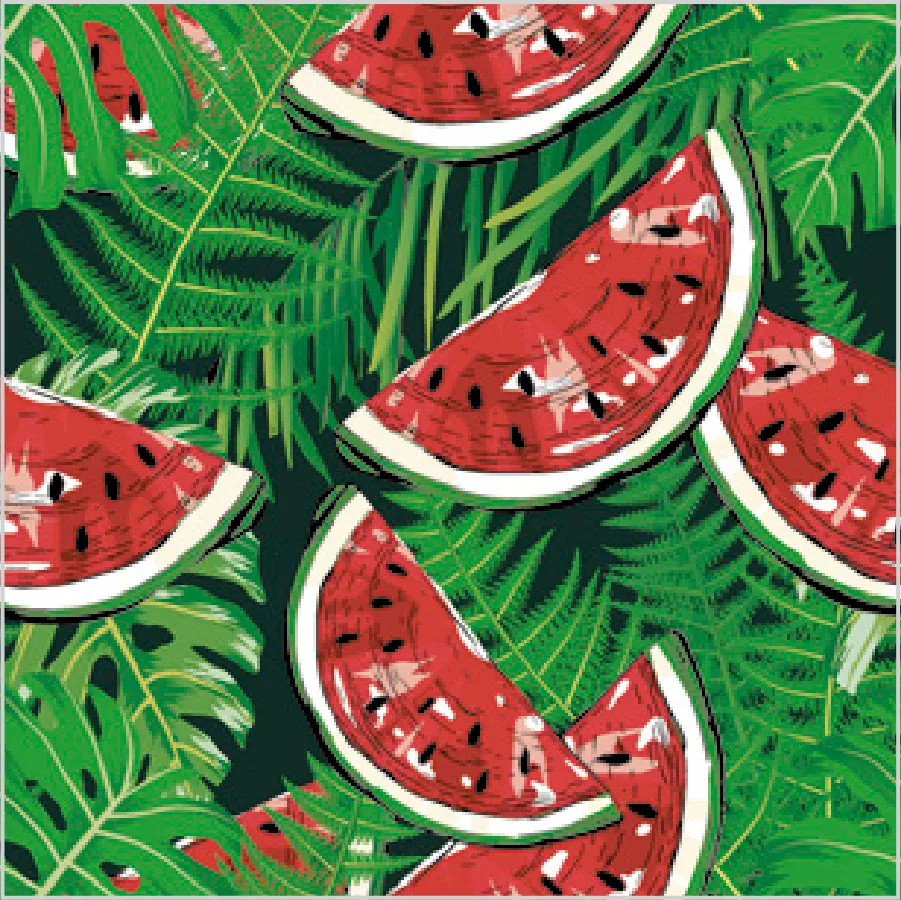 Sandía sobre Hojas de Helecho Verdes · SD_OG_040901