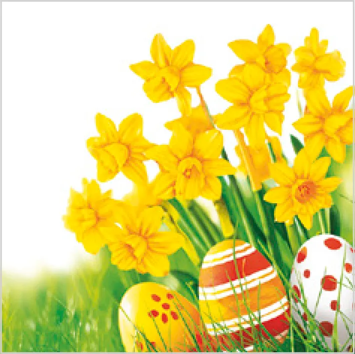 Ramo de Narcisos Amarillos con Huevos de Pascua en la Hierba · CD_WL_011101