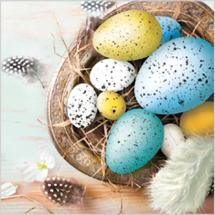 Huevos de Pascua con Plumas sobre Azul · CD_WL_011201