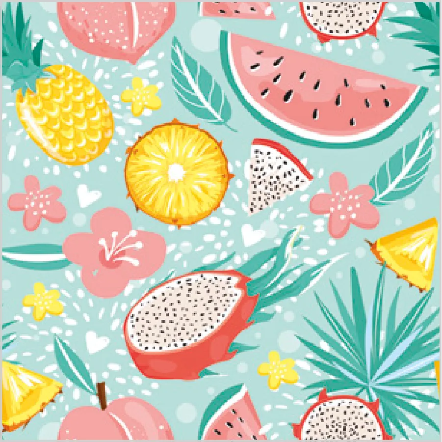Frutas Exóticas Pastel sobre Azul Claro · SD_OG_041001