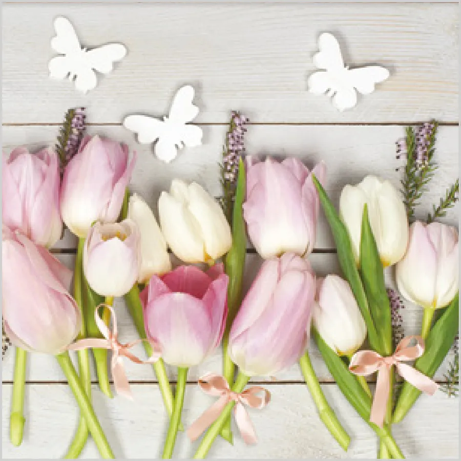 Tulipanes Blancos y Rosas sobre Madera · SD_WI_004401