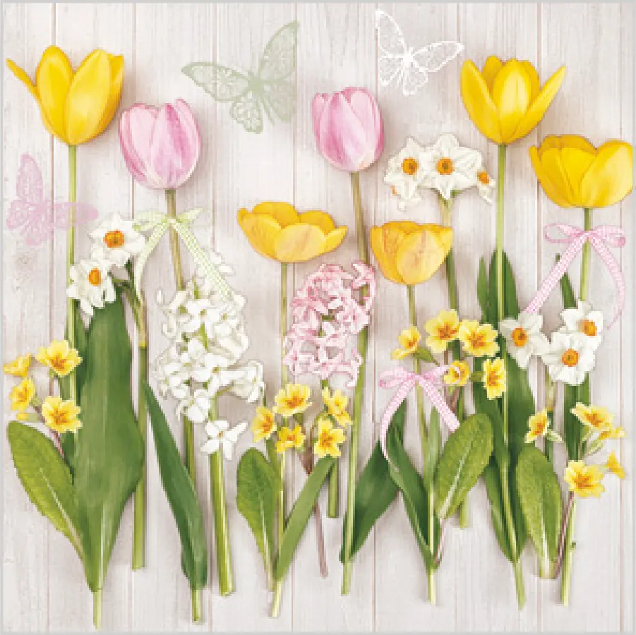 Tulipanes y Flores de Primavera sobre Madera · SD_WI_008601