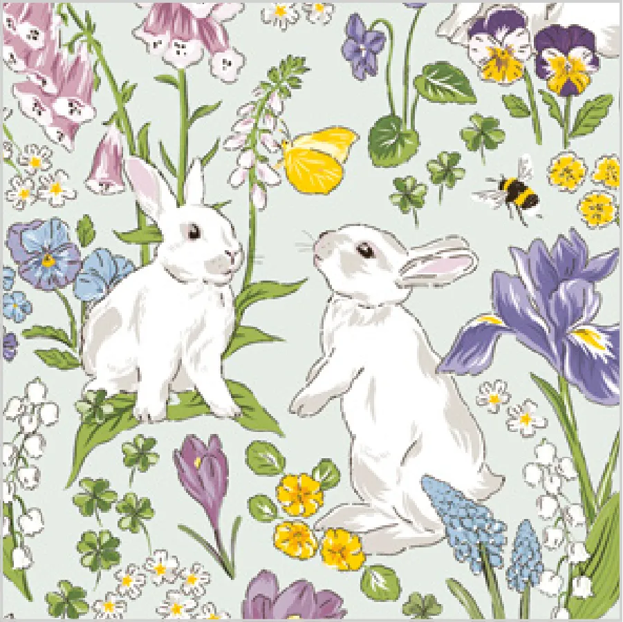 Conejos de Pascua Ilustrados y Flores Primaverales · SD_WL_011401
