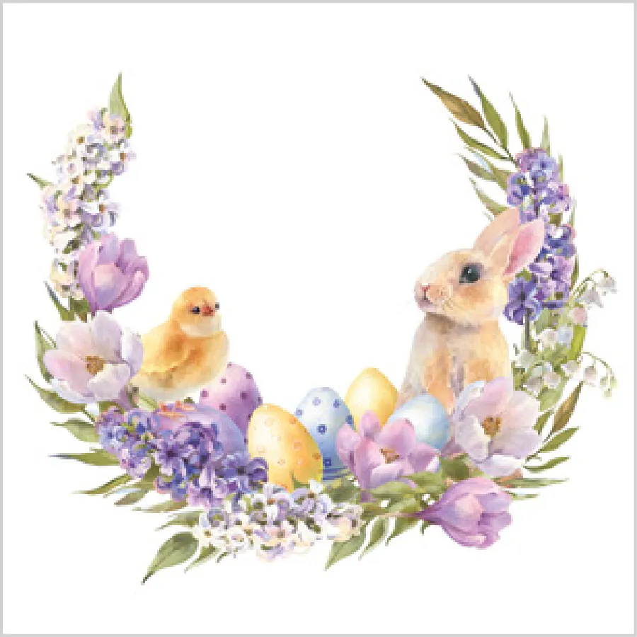 Conejito y Pollito en Corona de Flores · SD_WL_013601