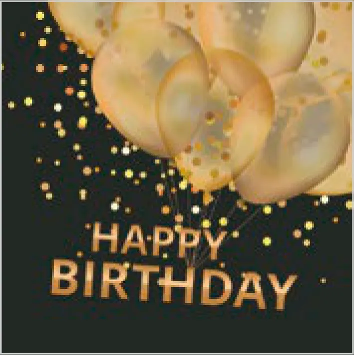 Feliz Cumpleaños con Globos Dorados sobre Negro · CL_OG_055401