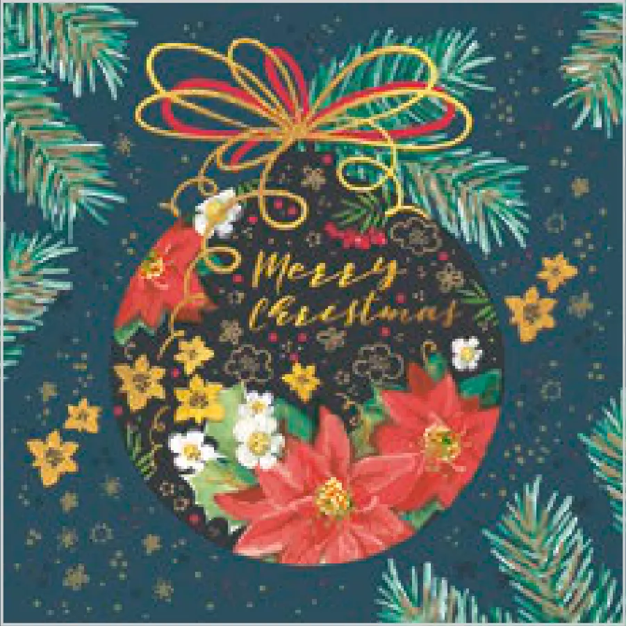 Bola Navideña Ilustrada con Flor de Pascua · SL_GW_026601