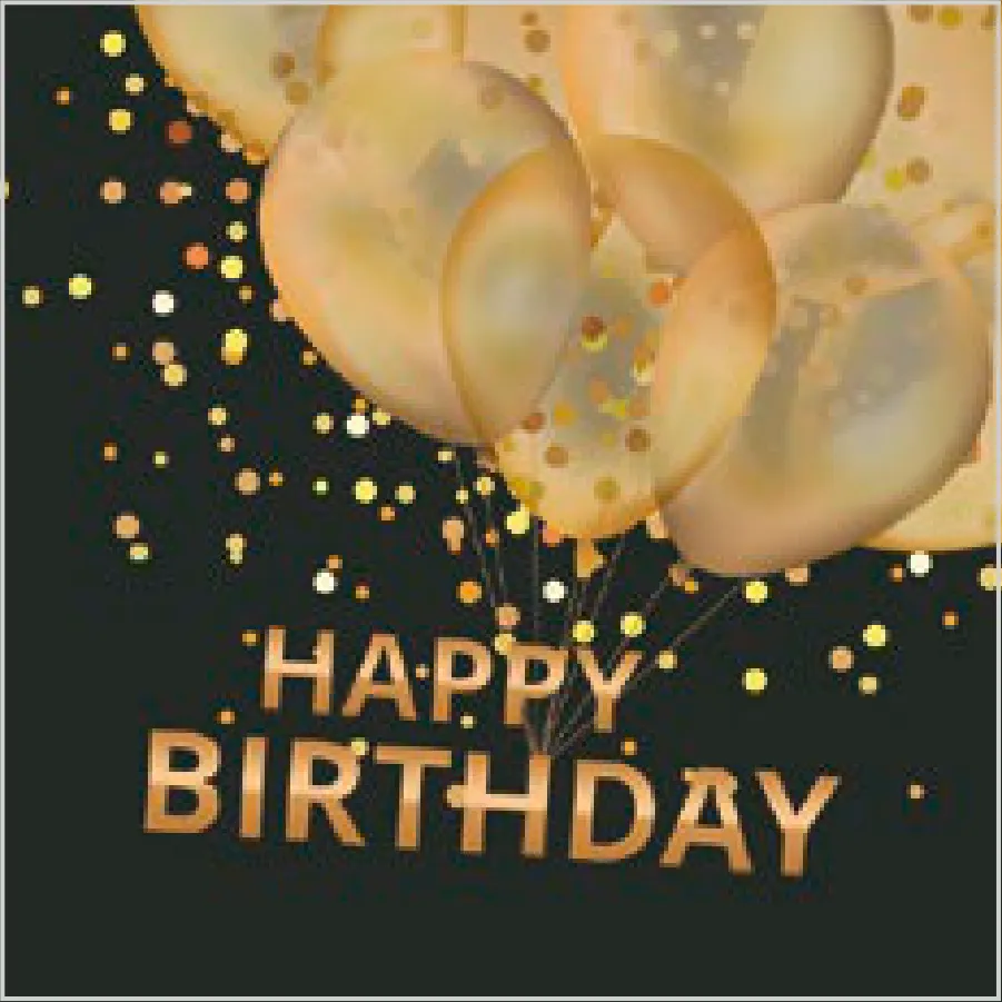 Feliz Cumpleaños con Globos Dorados sobre Negro · SL_OG_055401