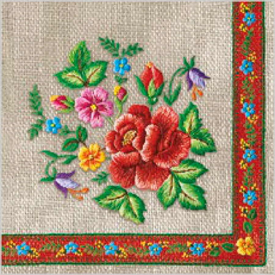 Rosas en Bordado Tradicional de Montaña sobre Beige · SL_OG_056801