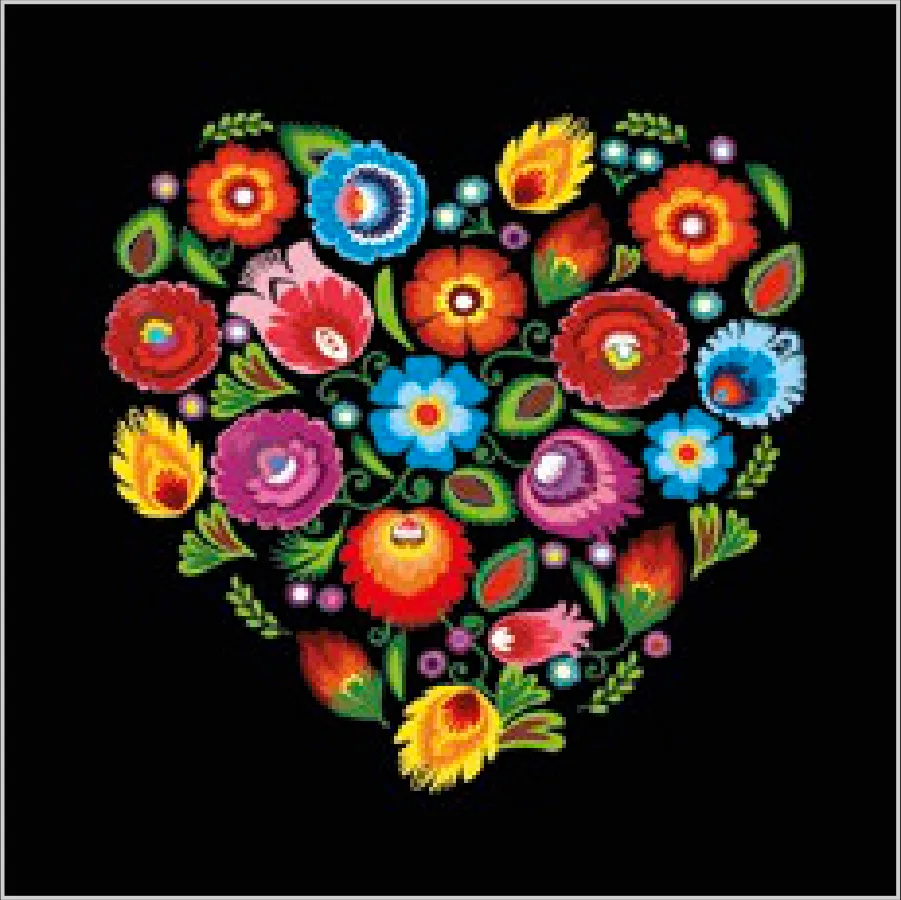 Corazón con Motivos Tradicionales sobre Negro · SL_OG_058802