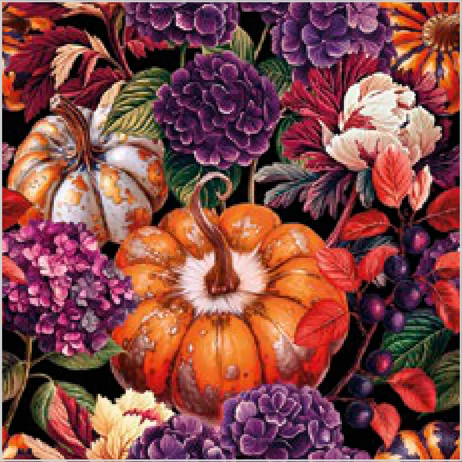 Calabazas Vintage con Hortensias Moradas · SL_OG_063001