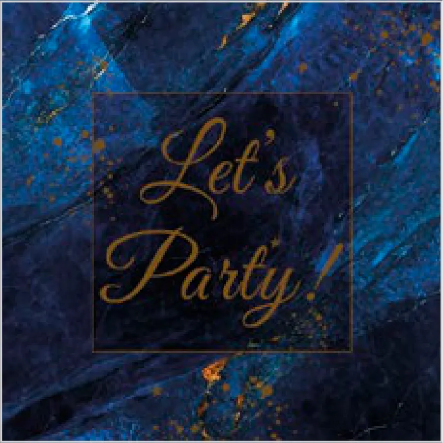De Fiesta sobre Mármol Azul con Dorado · SL_OG_063701