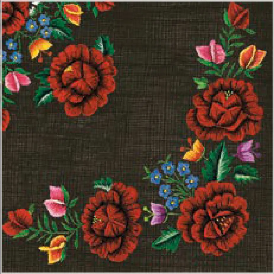 Rosas en Bordado Tradicional de Montaña sobre Negro · SL_OG_056302