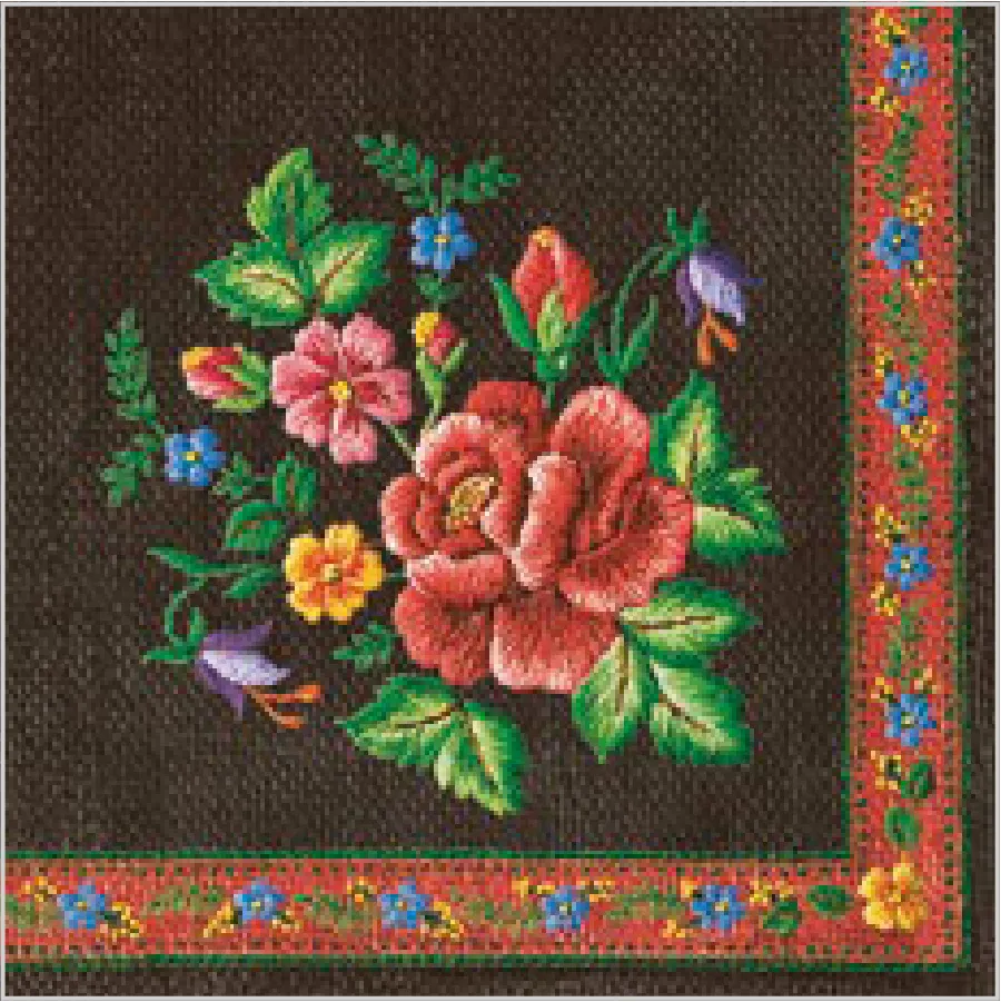 Rosas en Bordado Tradicional de Montaña sobre Negro II · SL_OG_056802