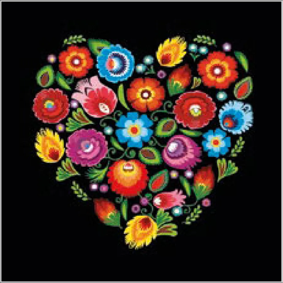 Corazón con Motivos Tradicionales sobre Negro · SL_OG_058802