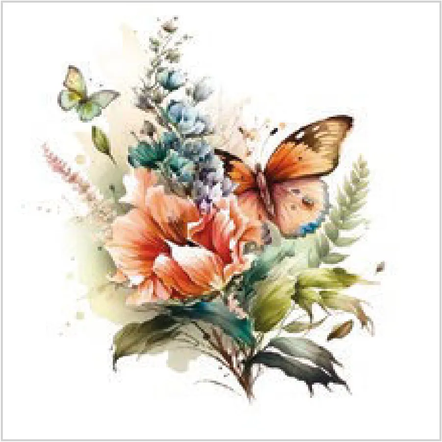 Ilustración de Mariposa y Flores en Acuarela · SL_OG_062701