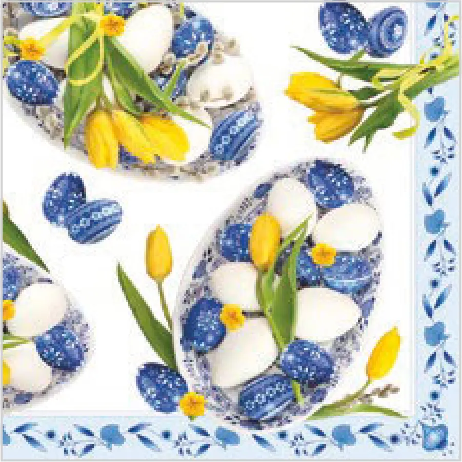 Huevos Azules de Estilo Tradicional con Tulipanes Amarillos · SL_WL_010401