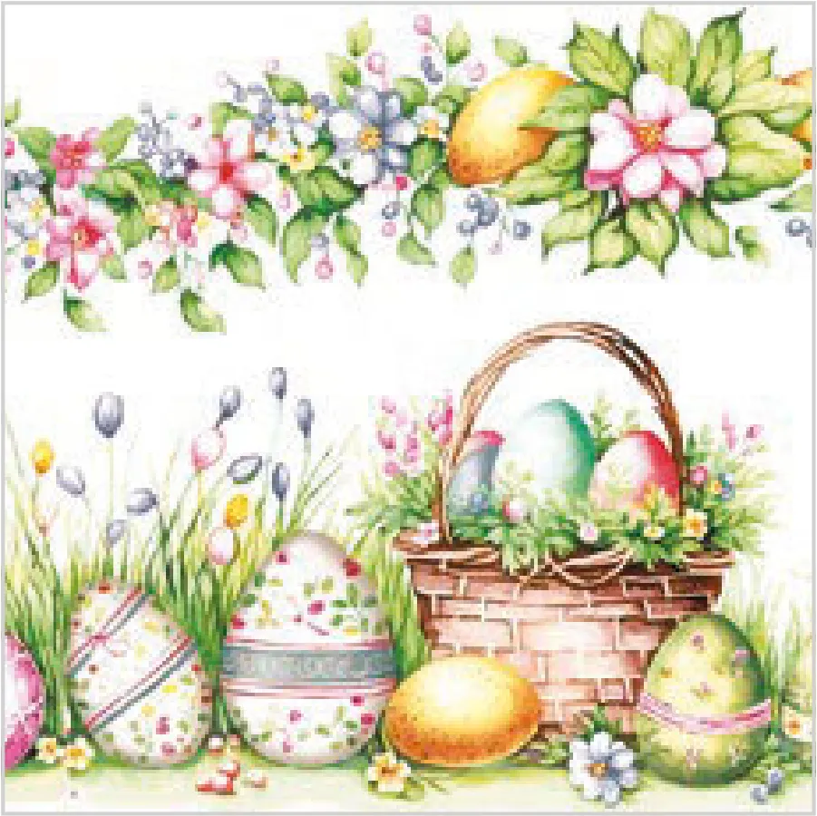 Escena con Cesta, Huevos y Flores en Acuarela · SL_WL_012501