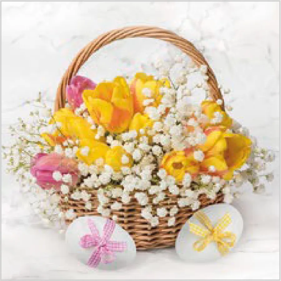 Cesta de Flores con Huevos Decorados con Cintas · SL_WL_013801